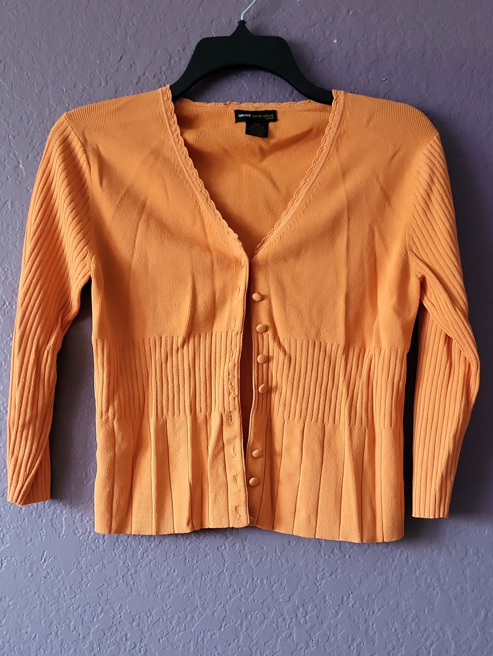 Grace  Dane  Lewis Peach-Orange Ribbed Button-Front V-Neck Cardigan